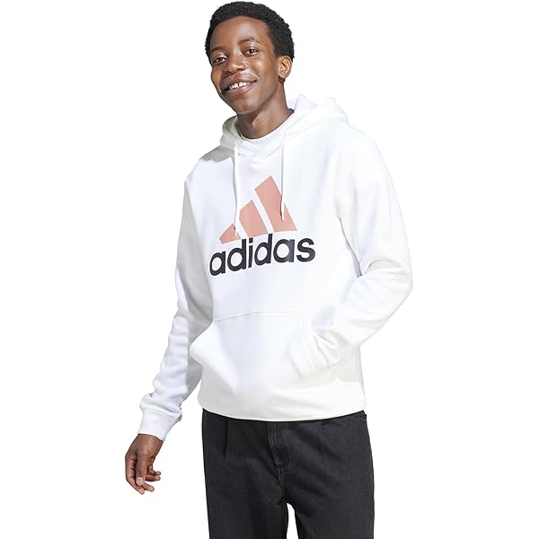 adidas Essentials Fleece Big Logo Hoodie White MD at Amazon Men's